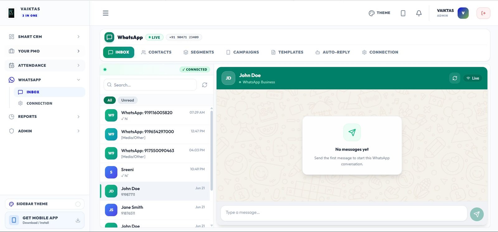 VAIKTAS WhatsApp Business Dashboard