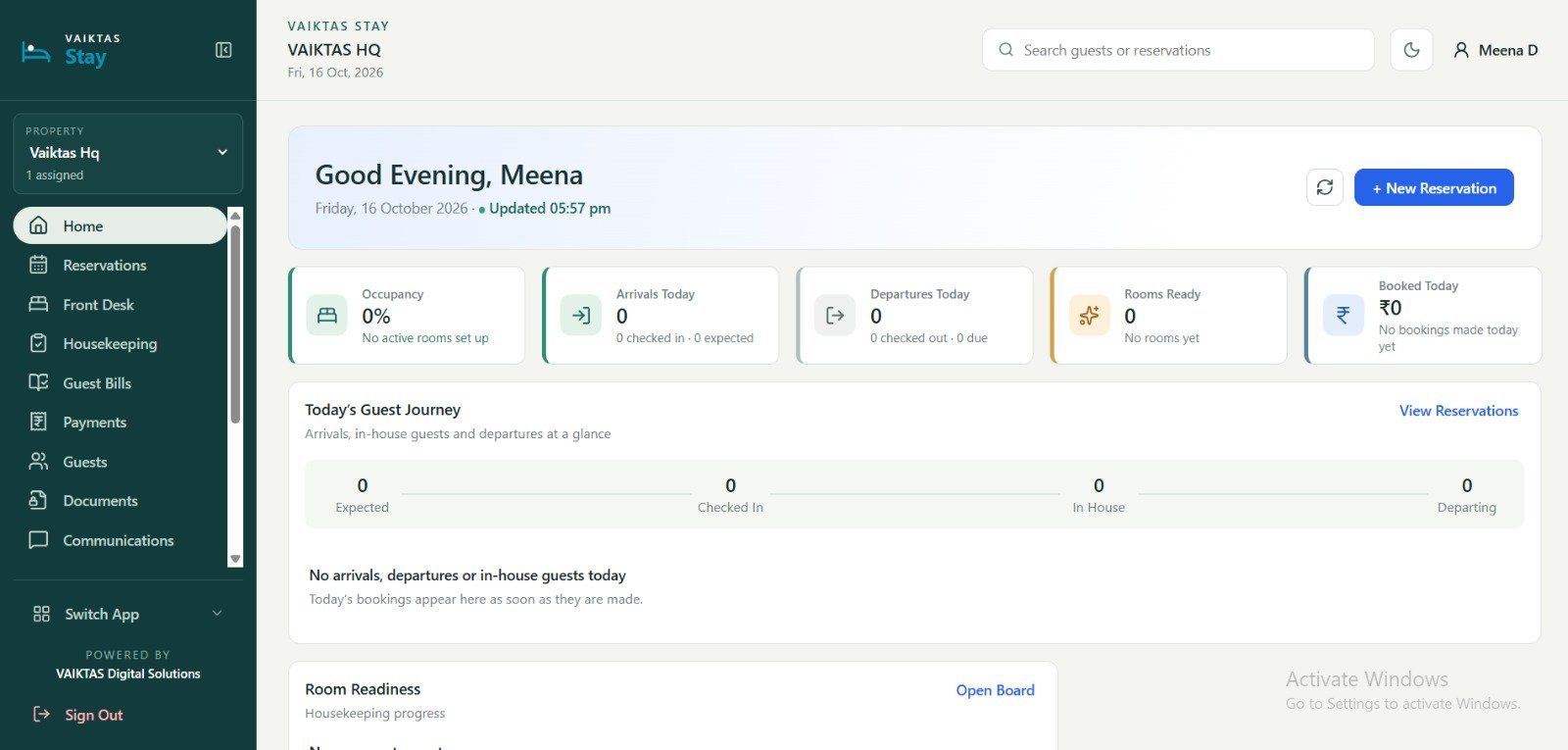VAIKTAS Hospitality Dashboard